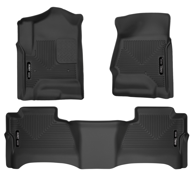 GMC Sierra Floor Liners - Front + 2nd Seat - Husky Liners - WeatherBeater - Black - `14-`27